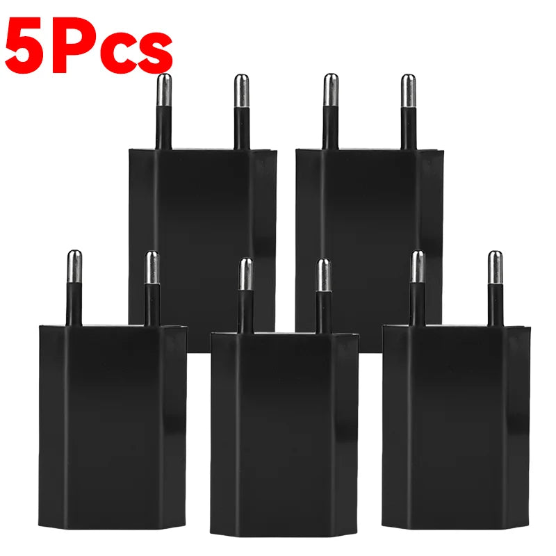 5V/1A USB Wall Charger 1/2/3/4/5PCS EU Plug SmartPhone Charger Adapters For Universal Phone iPhone 16 Samsung Xiaomi 15 Huawei