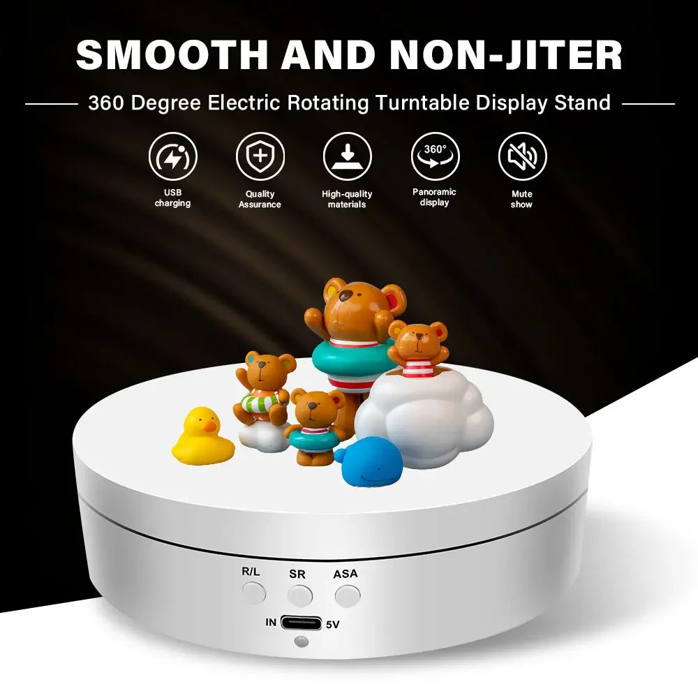 Electric Rotating Base Display Stand 3 Speeds 360 Degree Turntable Jewelry Holder USB/Battery Powered Rotating Tray
