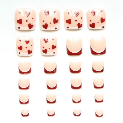 24pcs French Fake Toenails Pink Gradient Full Cover Short Square Toe Nails Foot Nails Tips for Women Girls
