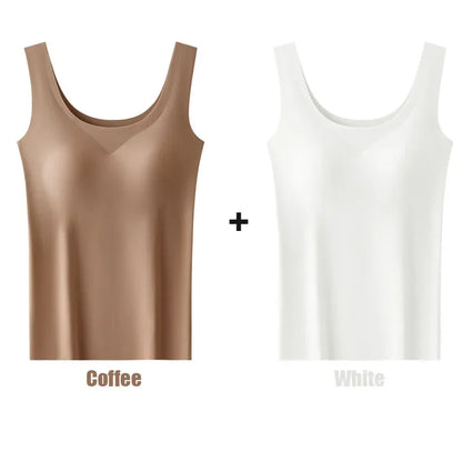2PCS/Lot Silk Seamless Tank Top with Fixed Chest Pad Women's Camisole Top Sleeveless Inner Outerwear Camison Verano High Strecth