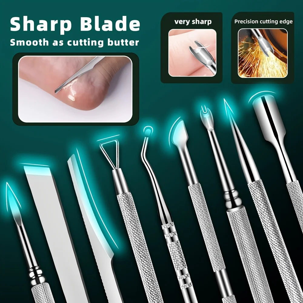 10pcs Stainless Steel Pedicure Tool Set Professional Foot Care  Exfoliator for Smooth Light Beige,Portable Travel Case Included