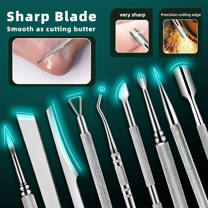 10pcs Stainless Steel Pedicure Tool Set Professional Foot Care  Exfoliator for Smooth Light Beige,Portable Travel Case Included