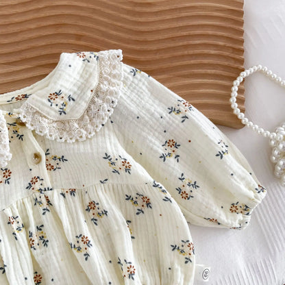 2025 Spring Newborn Infant Baby Girls Romper+Hat 2PCS Lapel Floral Rompers Kids Fashion Baby Clothing Newborn Baby Girl Jumpsuit