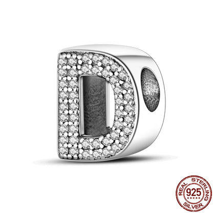 Original 925 Sterling Silver 26 Alphabet Letters Sparkling Zircon Charms Pendant Beads For Women Fine DIY Birthday Jewelry Gifts