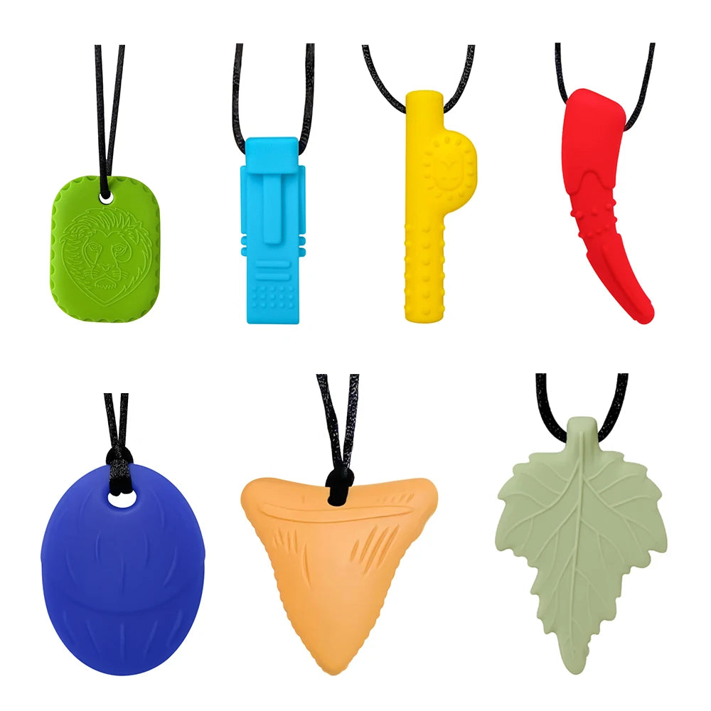 1pcs silicone teether children building block chewing necklace sensory chewing molar pendant oral motor toy for ADHD boy gift