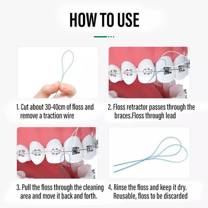 2 Box Dental Floss Threader Dental Traction Line Oral For Crown Brace Bridge Implant Hoop Threading Braces Steel Traction