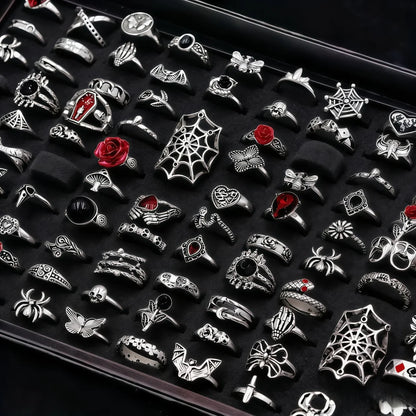 10/20/30/50/100Pieces Vintage Punk Skull Eye Rings Set For Women Men Mix Style Hip Hop Finger Ring Jewelry Party Gift