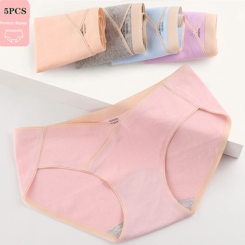 5PCS Cotton Maternity Panties High Waist Pregnant Panties Adjustable Belly Support Briefs for Pregnant Women Solid Color Panties