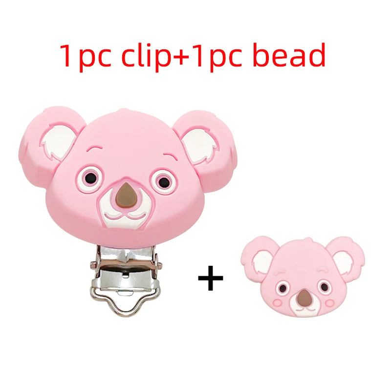2pcs Silicone Cartoon Animal Teething Toy Fox Panda Elephant Food-Grade Silicone Nipple Necklace Clip Baby Toy Gift