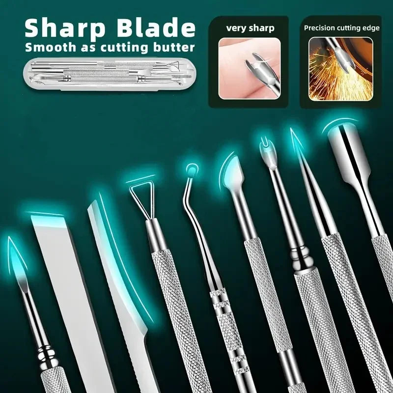 10pcs/set Stainless Steel Pedicure Tool Precision Manicure Knife for Removing Dead Skin Callus Portable Foot Cuticle Care Tools