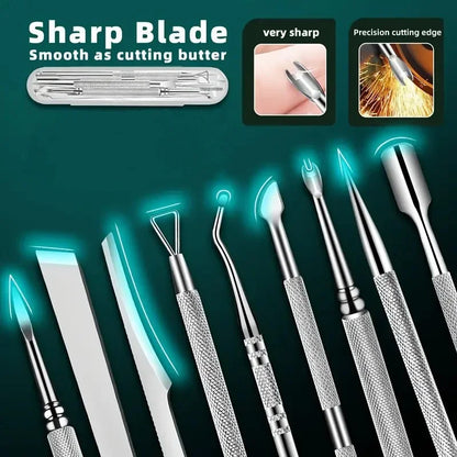 10pcs/set Stainless Steel Pedicure Tool Precision Manicure Knife for Removing Dead Skin Callus Portable Foot Cuticle Care Tools