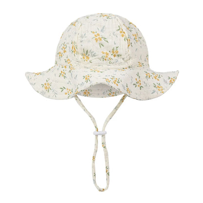 Floral Print Baby Bucket Hats Adjustable Solid Caps for Infant Boys Girls Sunscreen Outdoor Beanies Beach Fishing Headwraps
