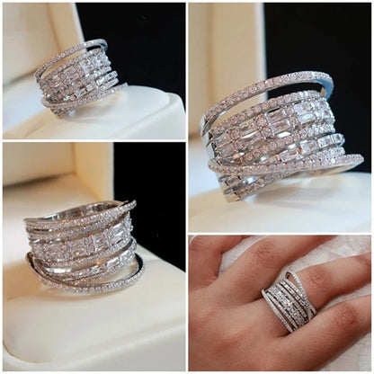 New Bling Cubic Zirconia Wedding Ring for Women Geometric Square Band Design Luxury Fashion Female Rings Party Jewelry Gift
