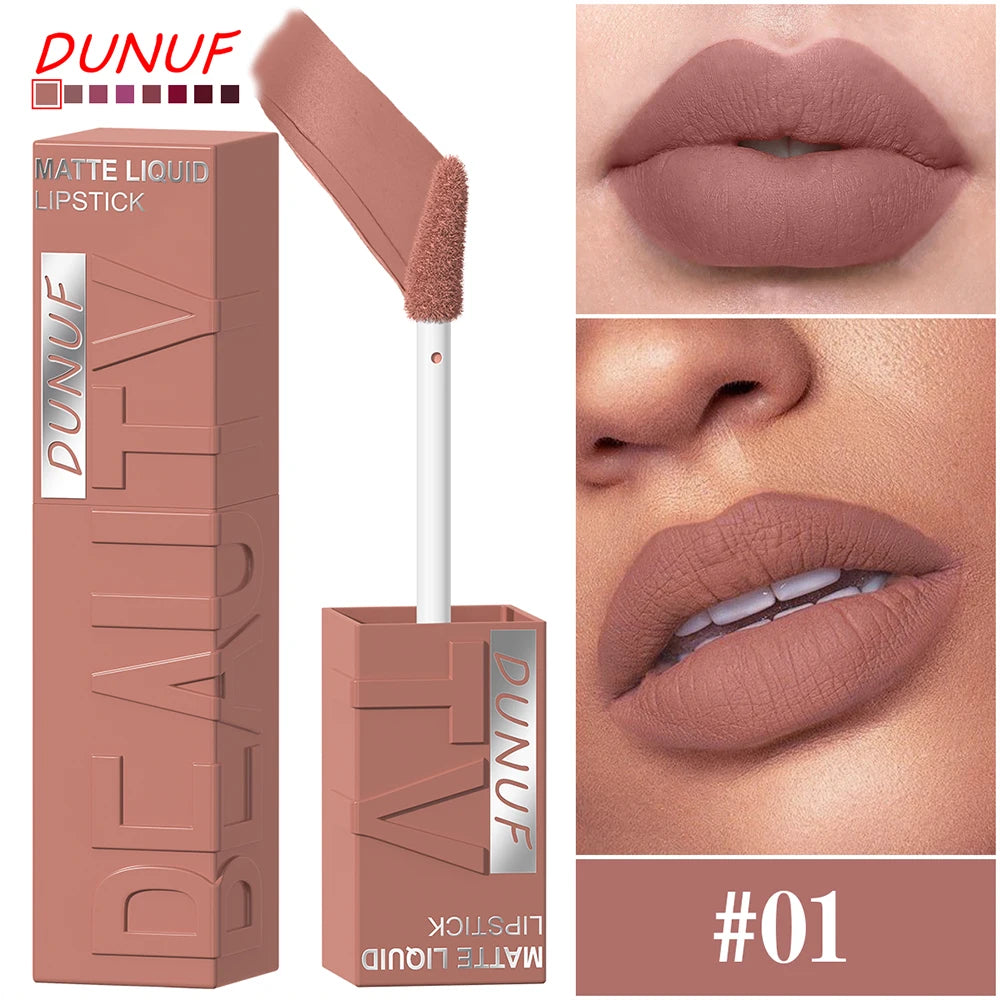 8 Color Nude Brown Matte Liquid Lipstick Velvet Sexy Dark Red Lip Glaze Non-stick Cup Not Easy To Fade Lip Gloss Lipstick Makeup