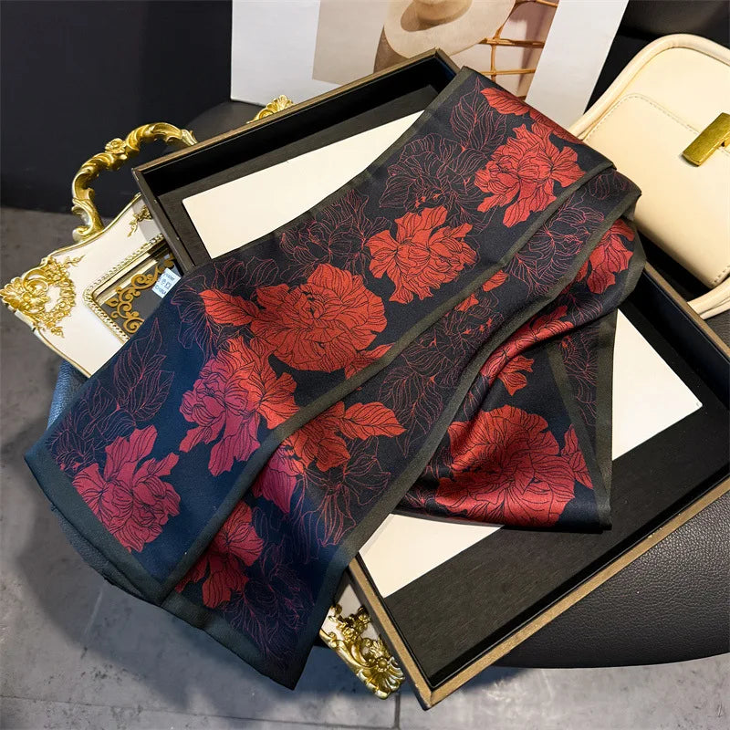Fashion Skinny Silk Scarf for Women Letter Hair Ribbons Headbands Bandana Female Bag Wrist Wrap Neckerchief Foulard Neck Ties