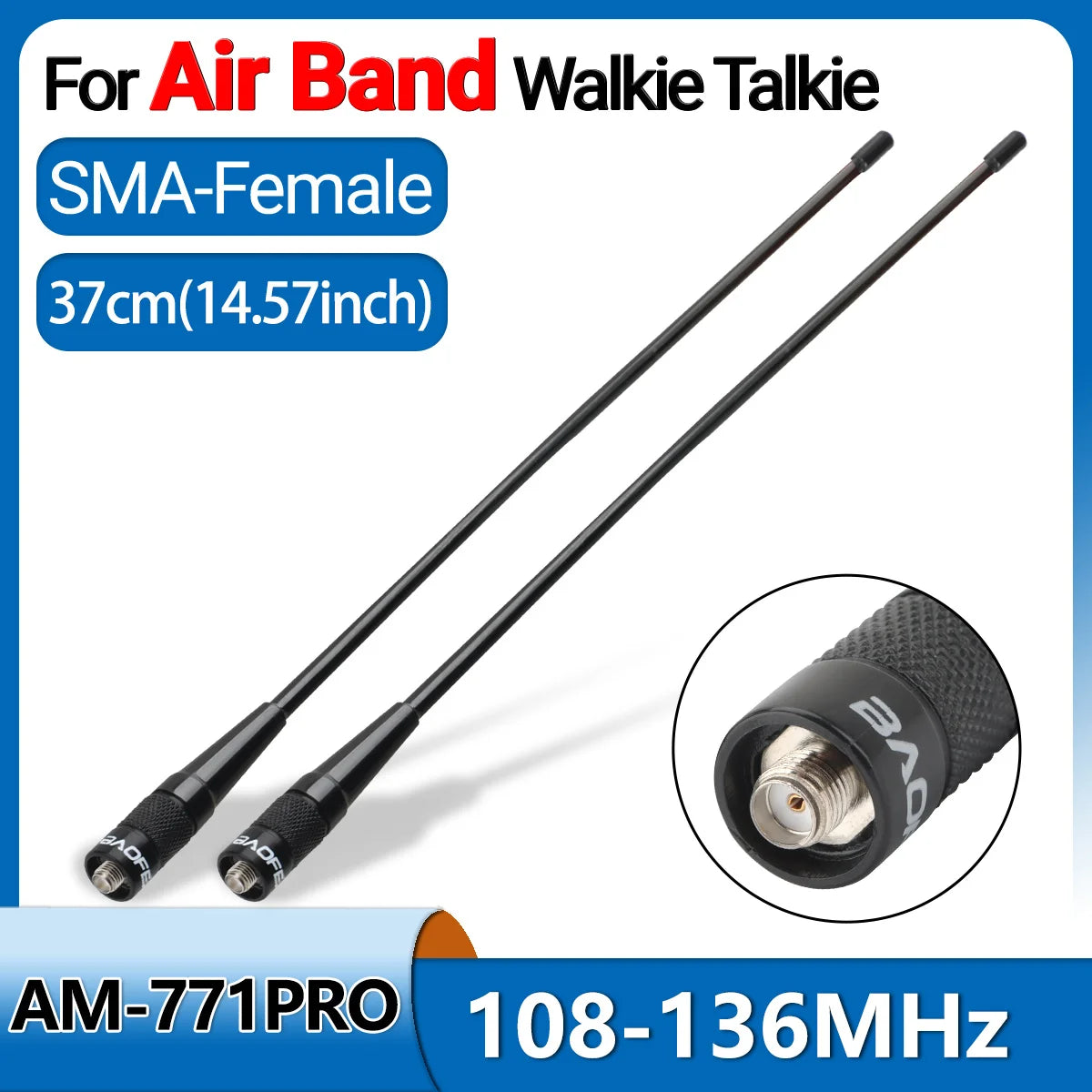 AM-771 Air Band SMA-Female Antenna 108-136MHz for Quansheng UV K5 (8) K6 Baofeng UV 5RH 21 PRO V2 UV-98 Walkie Talkie Ham Radio