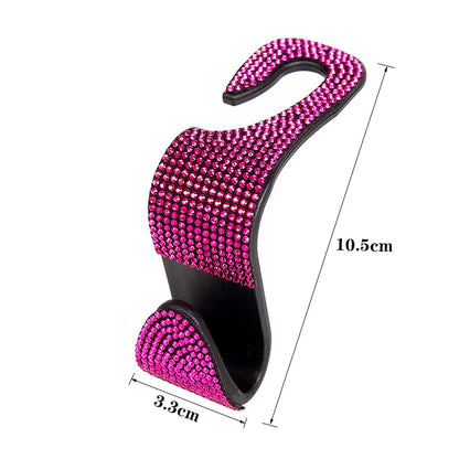 Rhinestone Decor Car Seat Back Hook Hanger Universal Bling Diamond Vehicle Auto Headrest Storage Holder Car Accessories