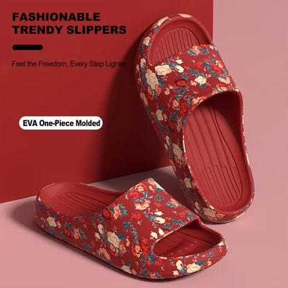 Women Men Floral Slide Sandals Plus Size Soft Slippers Thick Sole Non Slip Beach Shoes Casual Summer Indoor Outdoor Footwear
