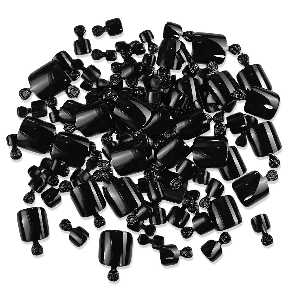 120Pcs Glossy Black Press On Toenails Short Square Full Cover Fake Toenail Tips for Summer Women False Foot Nail Tip Extension &