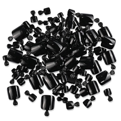 120Pcs Glossy Black Press On Toenails Short Square Full Cover Fake Toenail Tips for Summer Women False Foot Nail Tip Extension &