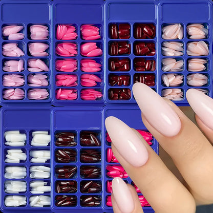 120Pcs Wine Red Almond Press On Nails Full Coverage Fake Nail Tip False Fingertips for Dating/Party Women Manicure Extension Tip