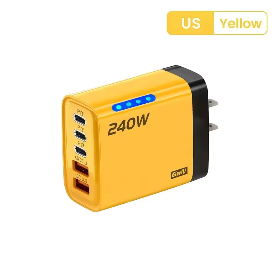 5 in 1 GaN USB C Desktop Charger 240W Fast Charge Phone Adapter braid Type C Cable For iPhone Samsung Xiaomi EU/US Plug Charger