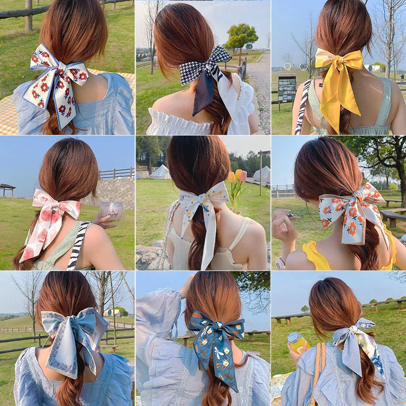 Set Series Silk Satin Scarf Women Cloth Hair Bands Headdress Accessories Lady Scarves Ribbon Neck Ties for Bag Handle/4pcs