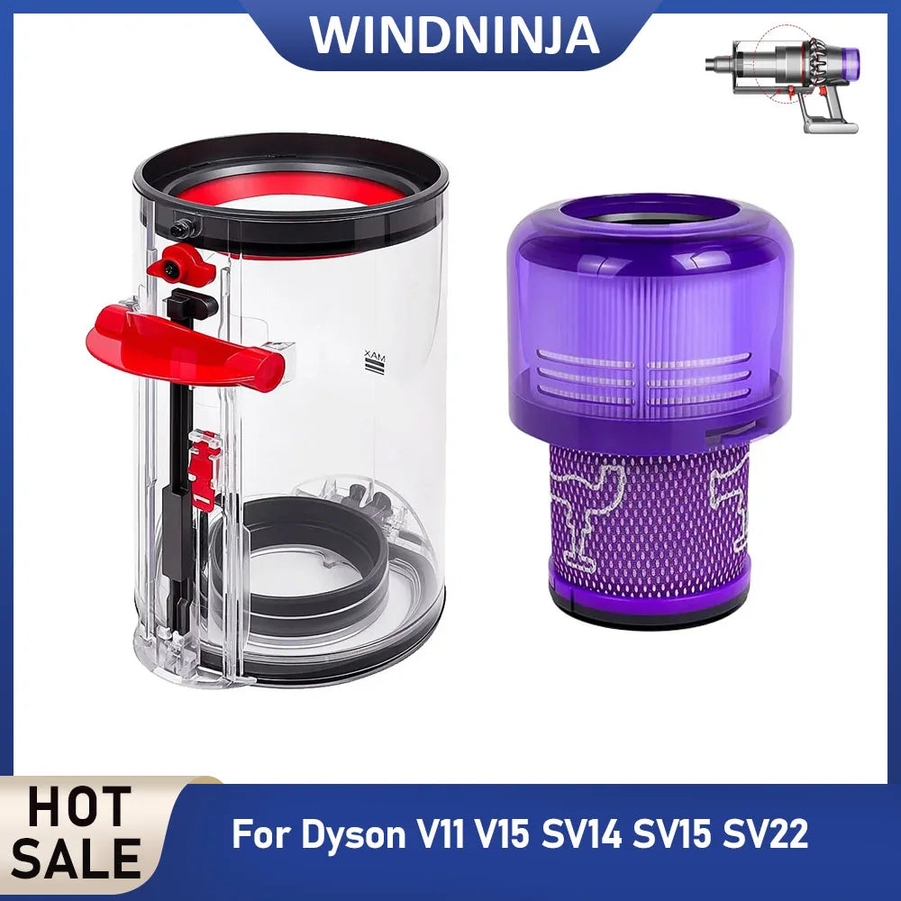 Dust Bin Canister and Hepa Filter Kit For Dyson V11 V15 SV14 SV15 SV22 Vacuum Cleaner Dust Bucket Rear Filter Parts Replacement