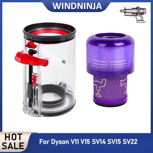 Dust Bin Canister and Hepa Filter Kit For Dyson V11 V15 SV14 SV15 SV22 Vacuum Cleaner Dust Bucket Rear Filter Parts Replacement