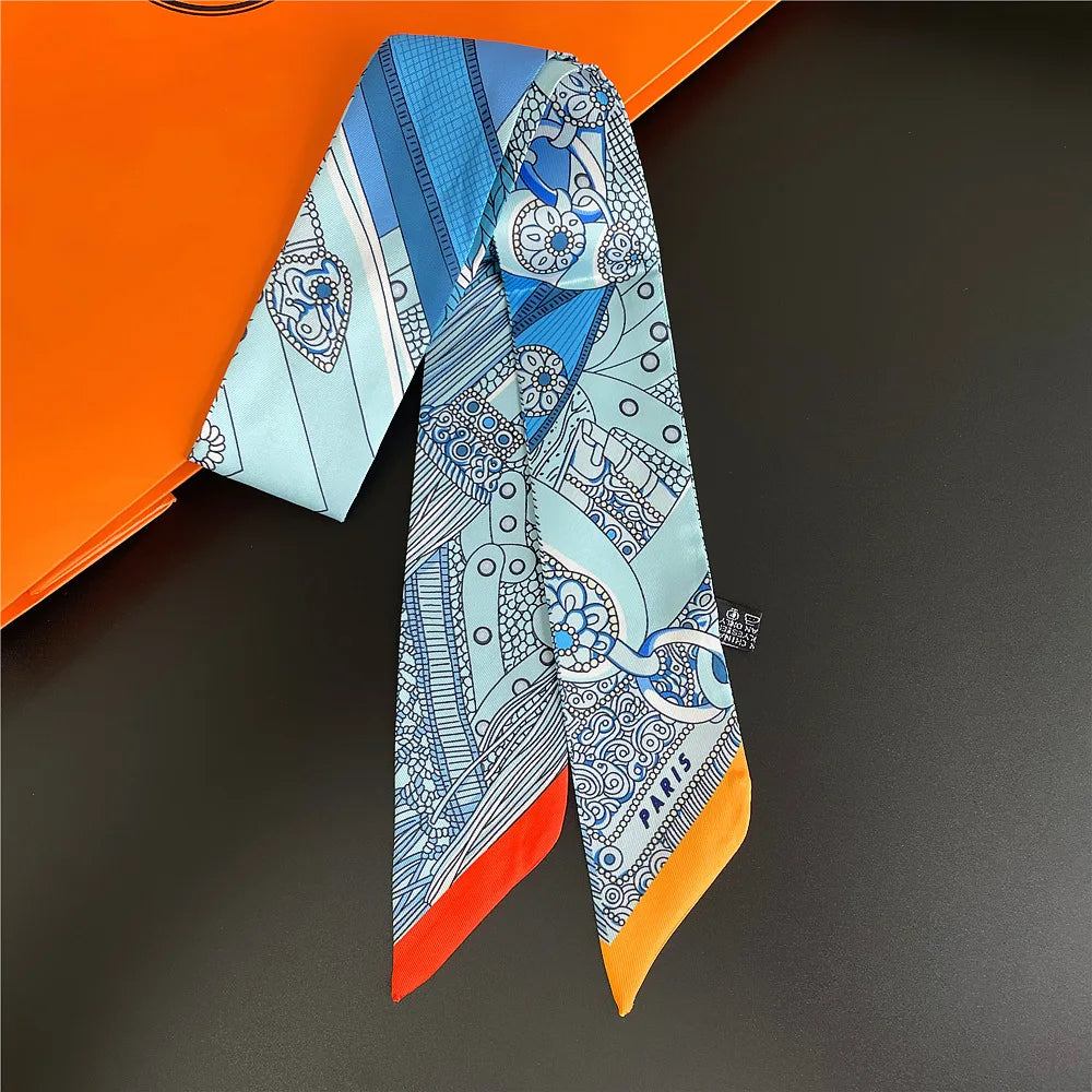 5*90cm French Retro Printed Silk Scarf Tied and Wrapped Handle Ribbon Scarf Light Luxury Saddle Twill Streamer Decoration