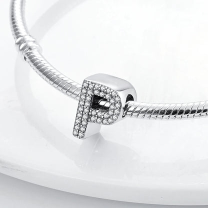 Original 925 Sterling Silver 26 Alphabet Letters Sparkling Zircon Charms Pendant Beads For Women Fine DIY Birthday Jewelry Gifts