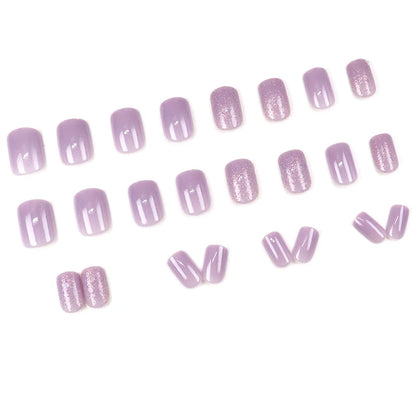 24pcs/set short square fake nails for women girls faux ongles fashion glitter geometric flowers design press on false nail kit