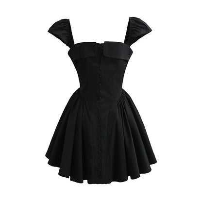 YENKYE Summer Women Sexy Fit And Flare White Mini Dresses Short Sleeve Low Waist Elegant Party Dress Ladies Bridesmaids Robe