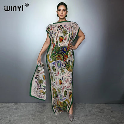 WINYI Pleated elastic slim dress Women crumple Design Pleated luxury abaya muslim party dress poncho for women beach wear kaftan