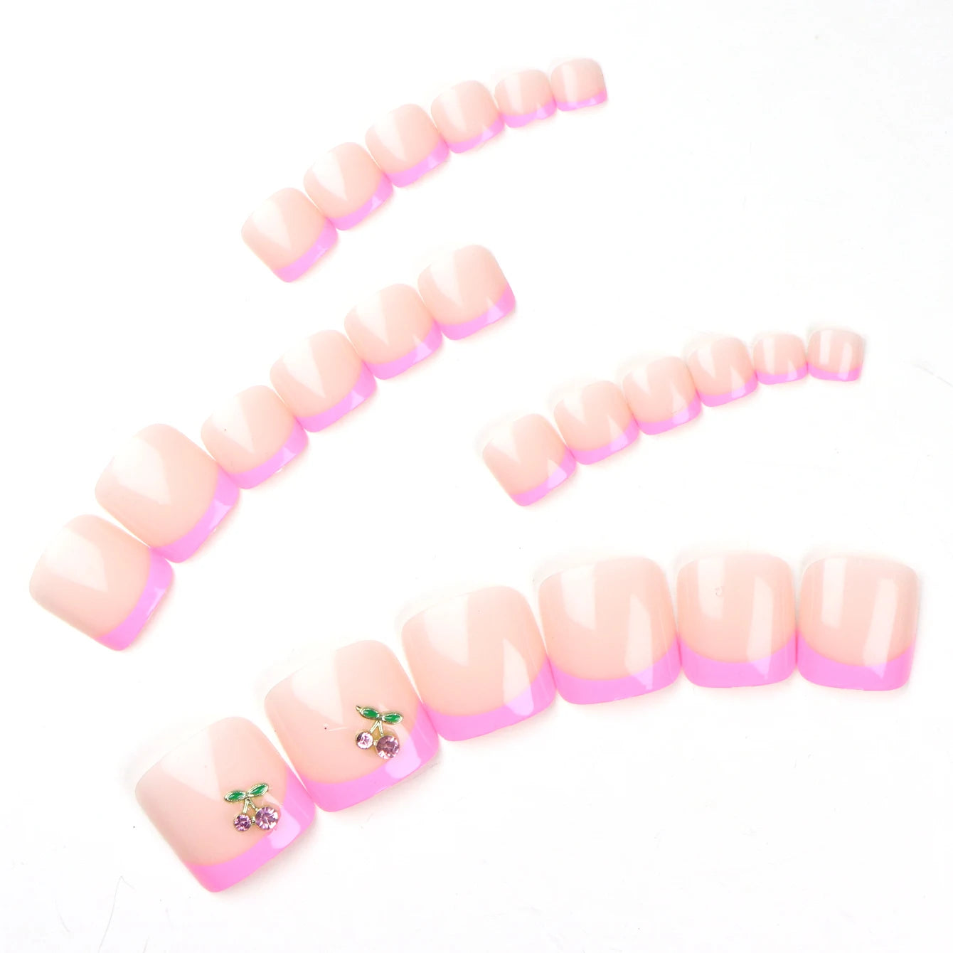 24pcs French Fake Toenails Pink Gradient Full Cover Short Square Toe Nails Foot Nails Tips for Women Girls