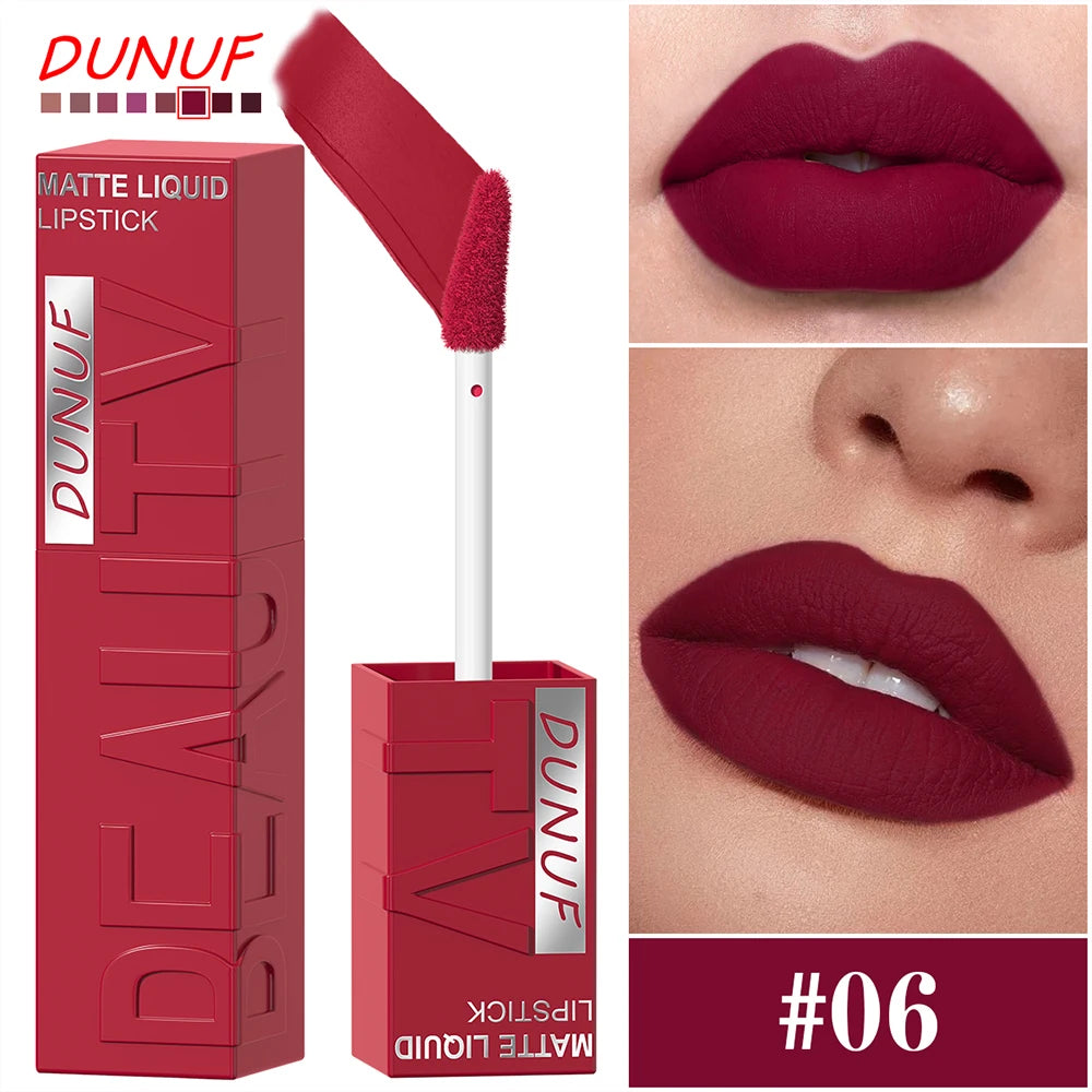 8 Color Nude Brown Matte Liquid Lipstick Velvet Sexy Dark Red Lip Glaze Non-stick Cup Not Easy To Fade Lip Gloss Lipstick Makeup