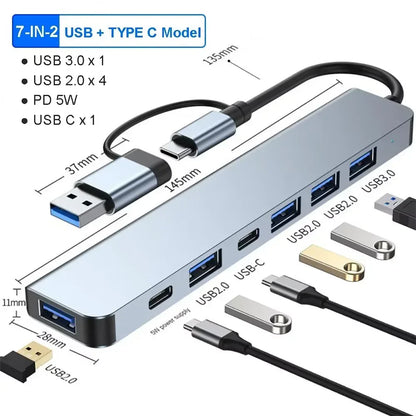 USB C HUB 4K 30Hz Type C to HDMI-compatible USB 3.0 Adapter 11 in 1 Type C HUB Dock PD 87W USB C Splitter for MacBook Pro Air