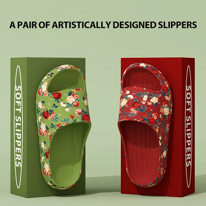 Women Men Floral Slide Sandals Plus Size Soft Slippers Thick Sole Non Slip Beach Shoes Casual Summer Indoor Outdoor Footwear