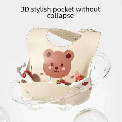 Baby Bib Waterproof Soft Silicone Scarf Cartoon Bear Cute Print Adjustable Bibs Burp Cloths Baby Feeding Aprons Kids Eating