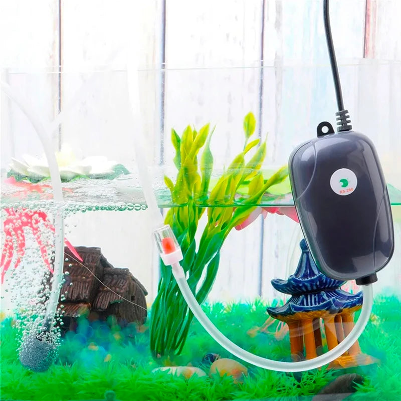 1PC Aquarium Air Pump Fish Tank Mini Compressor Single Double Outlet with Check Valve Tube Aquatic Accessories 220V 3W 5W