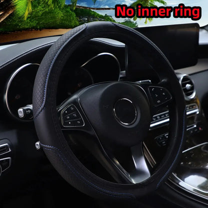 Artificial Leather Three-dimensional Embossed-car without Inner Ring Steering Wheel Cover Auto Parts for 14.5-15 Inches