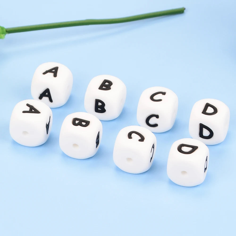 Lofca 100Pcs 12MM Silicone Letter Beads Silicone Beads Loose Beads Food Grade DIY Bracelet Necklace Pacifier Chain Accessories
