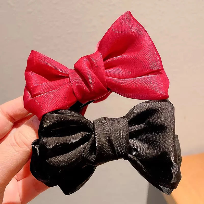 1pcs/2pcs/3pcs Solid Color Shiny Mesh Bow Hair Clip for Woman Fashion Girl Meatball Head Hair Clip Grab Clip Hair Accessories
