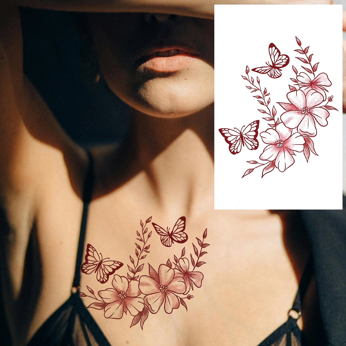 1 Sheet Butterfly Flower Temporary Tattoo Stickers, Waterproof Fake Tattoos Last for 2-5 Days