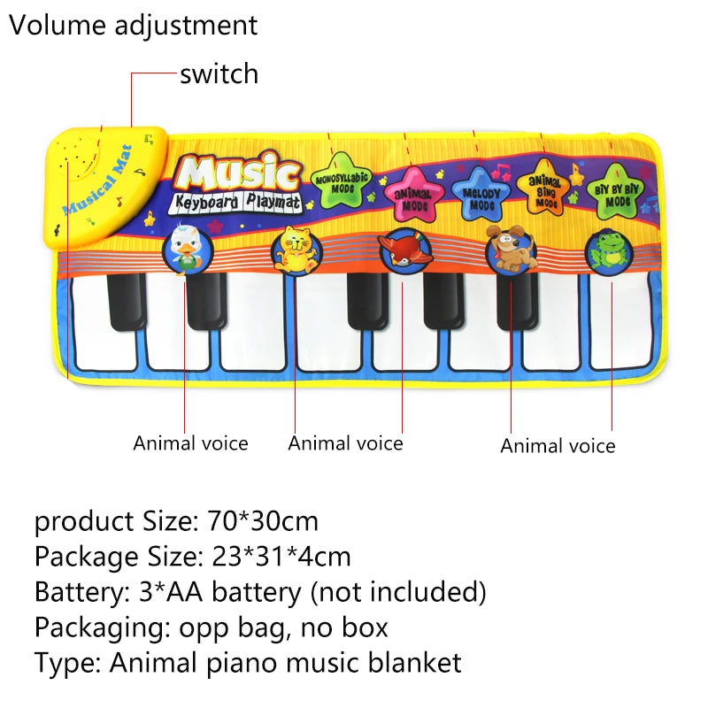 Kids Musical Carpet Baby Toddlers Fitness Keyboard Piano Mat Music Play Instrument Montessori Education Toys Gift for Girl Boy