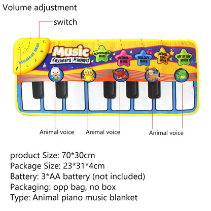 Kids Musical Carpet Baby Toddlers Fitness Keyboard Piano Mat Music Play Instrument Montessori Education Toys Gift for Girl Boy