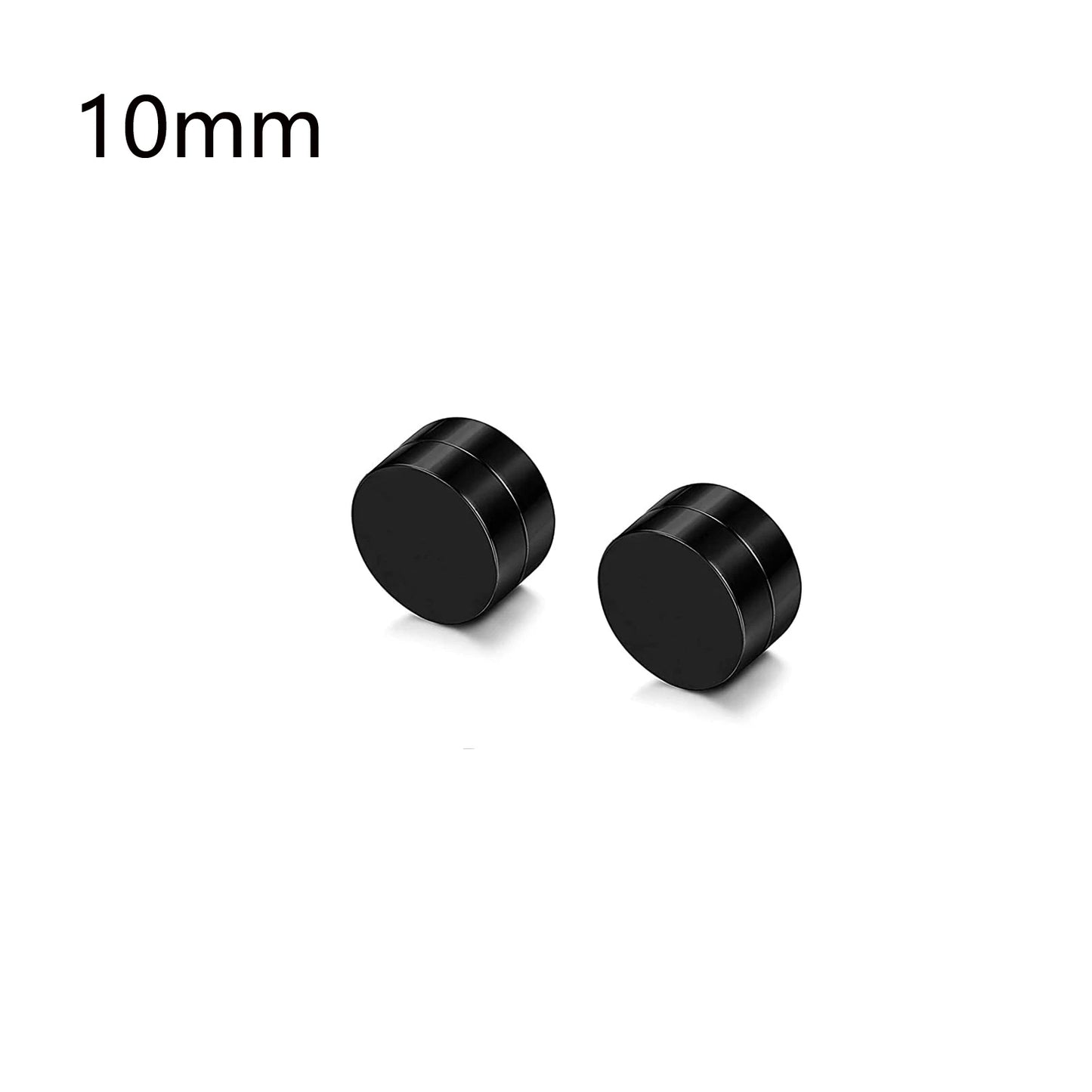 1 Pair 6-12mm Black Stainless Steel Hypoallergenic Magnetic Fake Gauges Earring Studs for Men Women Non Pierced Earrings