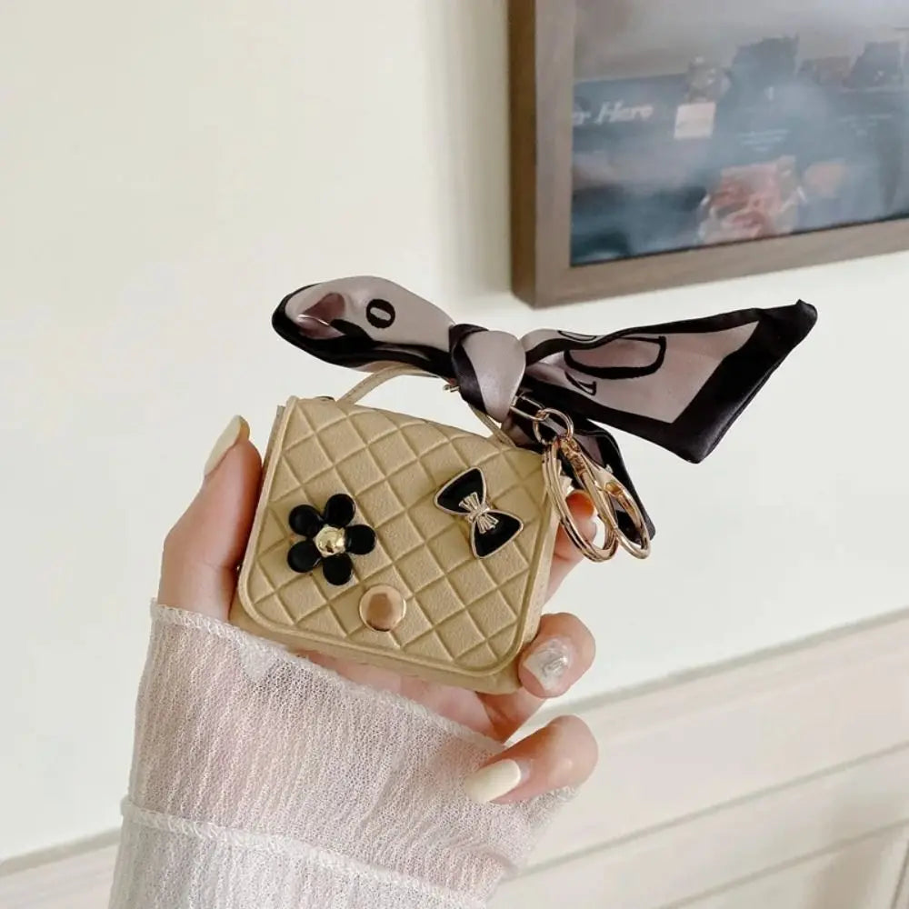 Fashion Leather Earphone Storage Bag Mini Creative Keychain Solid Color Pendant Earphone Case Bluetooth Headset Cover