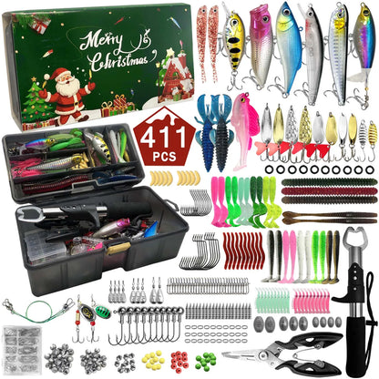 411/366/136/86Pcs of Christmas fishing lure set with storage box,  which is common in salt water and fresh water