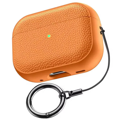 Earphone Case for AirPods Pro3 Leather-Texture TPU Shockproof Protective Cover with Keychain for Apple Airpods Pro 3nd Gen